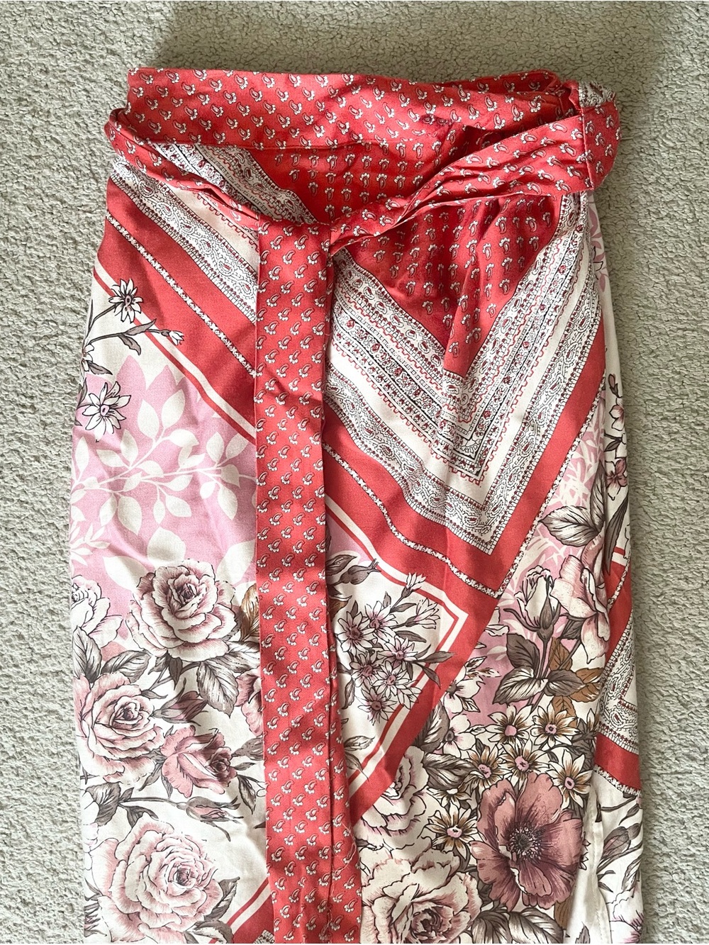 Anthropologie Pink and Red Floral Patchwork Wrap Midi Skirt Size: Medium (NWT) - Picture 7 of 8